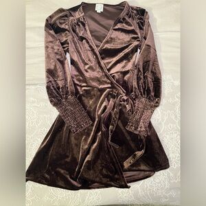Francesca’s Velour Brown Tie Dress